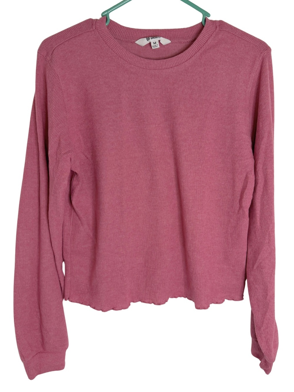 BB Dakota Dusty Pink Ribbed Knit Crewneck Pajama Top